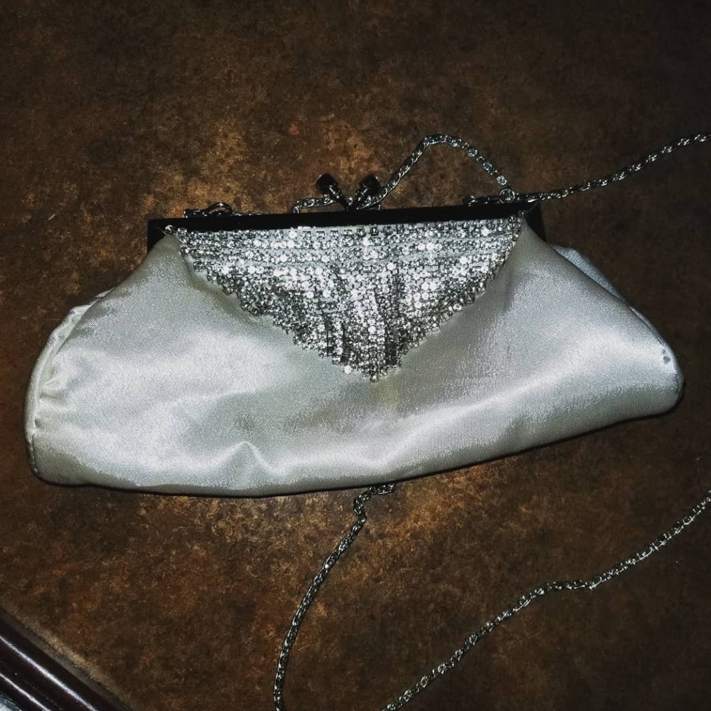 Satin faux diamond clutch